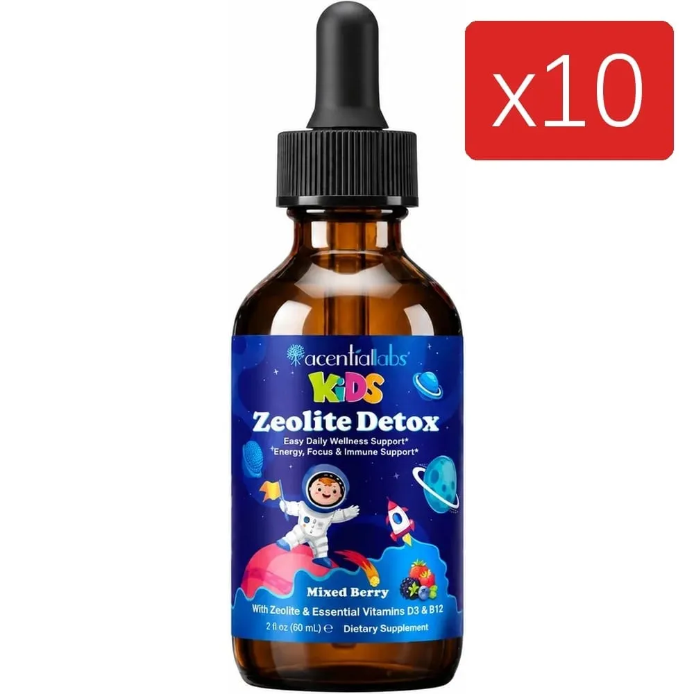 Kids Zeolite Detox Drops with Vitamin B12 & D3 Immune Energy & Bone Health Support for Growing Children Berry Flavor 60mL