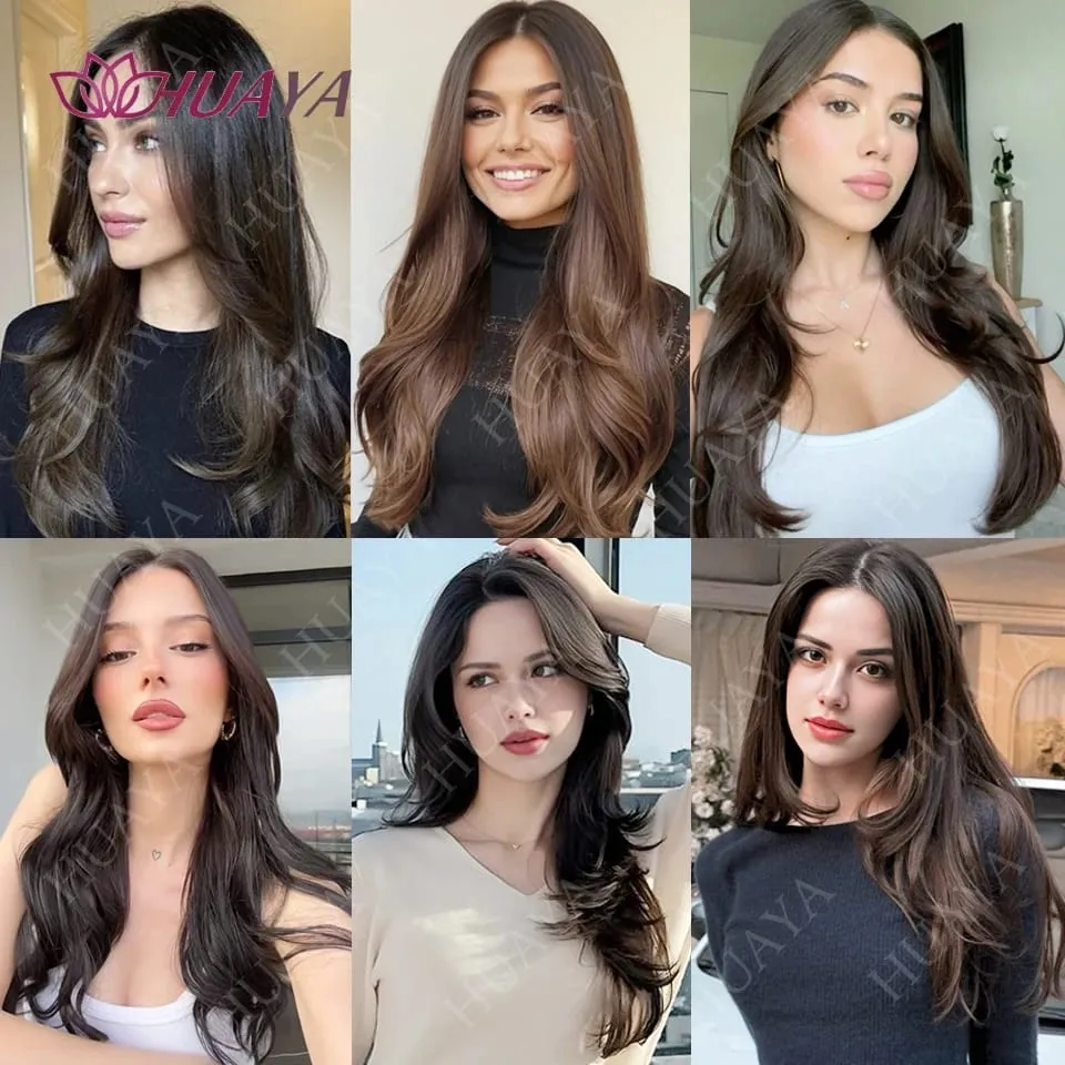 Grampo em extensões de cabelo 20 "extensão de cabelo de uma peça longo ondulado em camadas penteados naturais macios sintéticos postiços para mulher