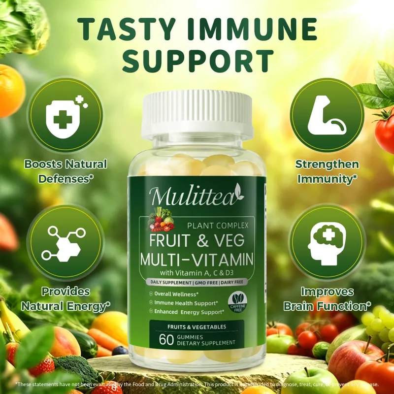 Mulittea Naturlig Grøntsager & Frugt Gummies Anti-Forstoppelse Detox Daglig Frugt Hjælper fordøjelsen Flere vitaminer Supplement
