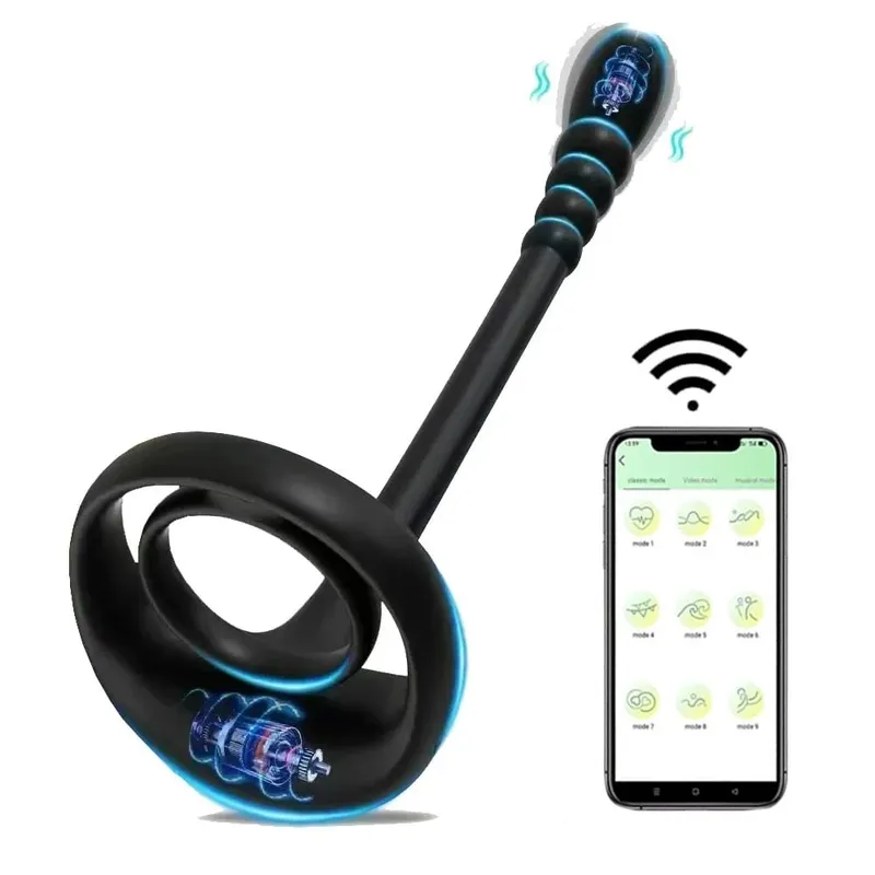 APP Penis Cock Ring Male Wireless Remote Control Male Ejaculation Delay Stimulator Anal Butt Plug Adult Sex Toy para sa Mga Mag-asawa