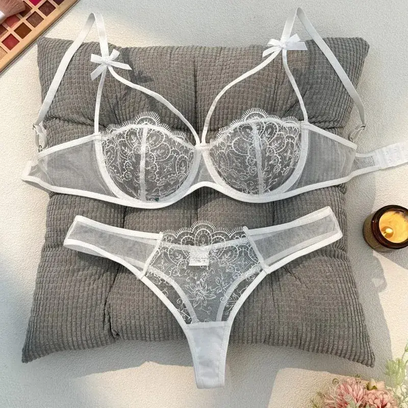 2 피스 여성용 블랙 편안한 경량 보우 여성용 레이스 자수 반투명 조절 가능한 스트랩 브래지어와 팬티 세트