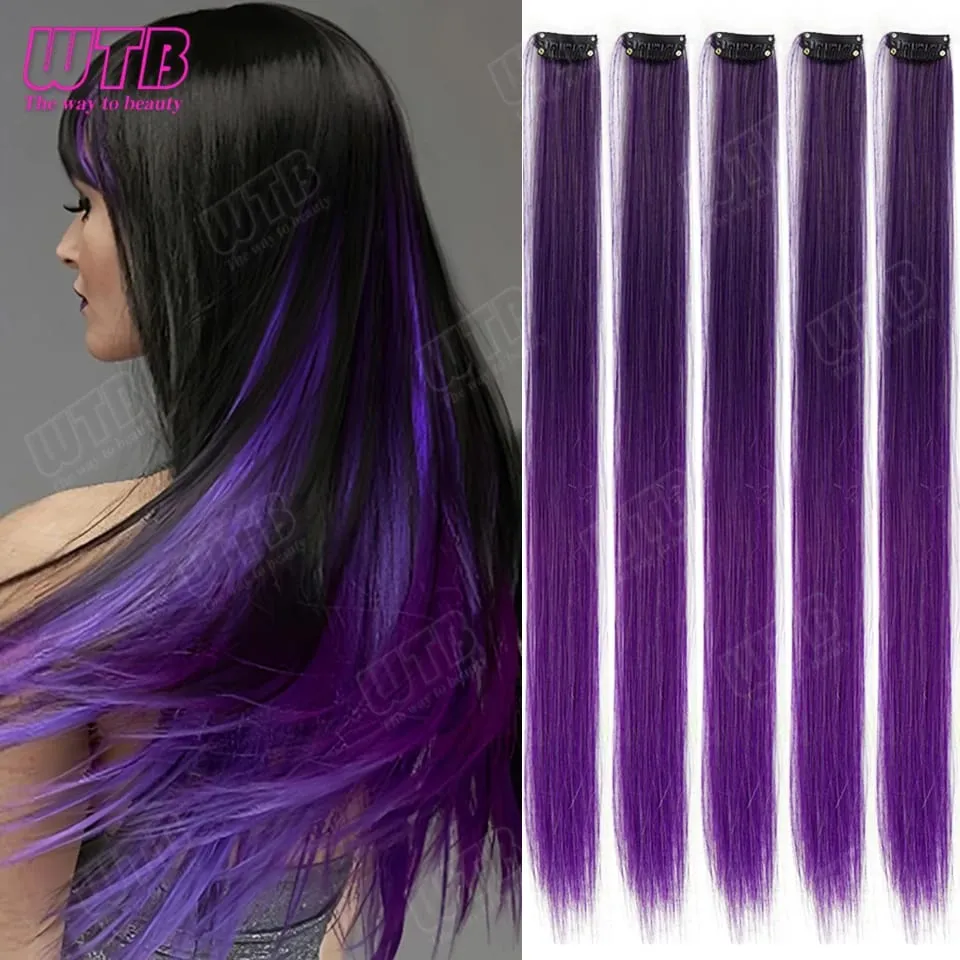 5Pcs Synthetic Wig BB Clip Style Color Straight Hair Extension Wig Suitable for Women and Girls to Wear at Holidays and Parties