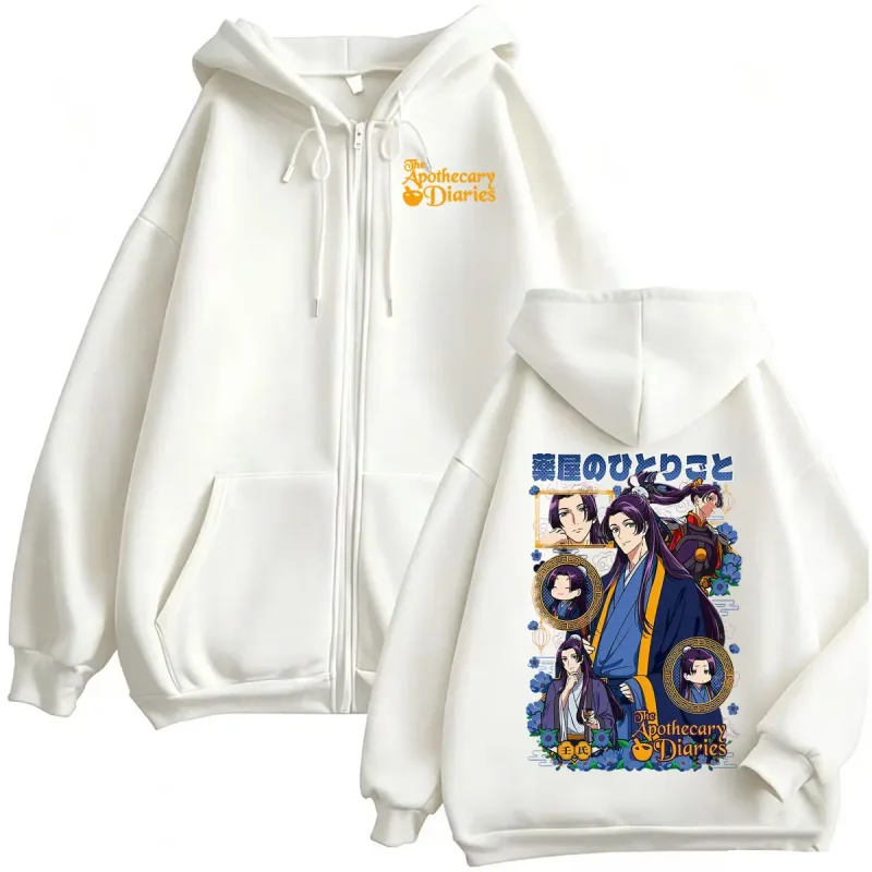 Anime The Apothecary Diaries Jinshi y Maomao Manga con cremallera sudaderas con capucha hombres mujeres Vintage moda Linda Kawaii sudadera chaqueta abrigo