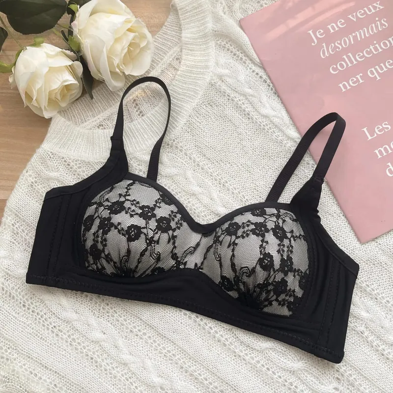 Sexy Push Up Lace Bralette Malé poprsí Bezdrátové Pohodlí Léto Ultratenká nastavitelná ramínka Sada spodního prádla proti pověšení S-XL​​ Podprsenka
