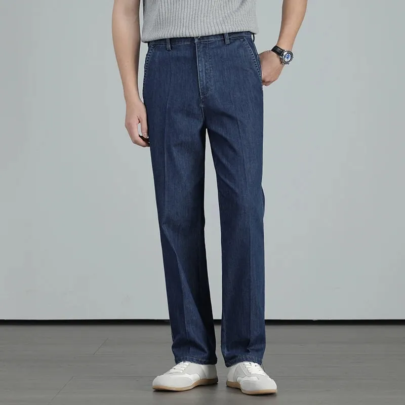 2026 Summer High Quality Clothing Men's Lightweight Straight Jeans Silk Lyocell Business Casual Thin Trousers Denim Pants