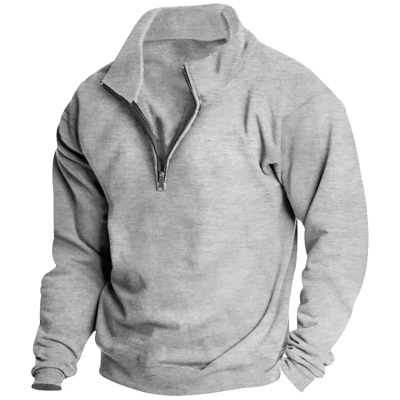 Outono e inverno novo moletom de lã masculino gola alta meio zíper manga longa cross-border tendência europeia topo masculino