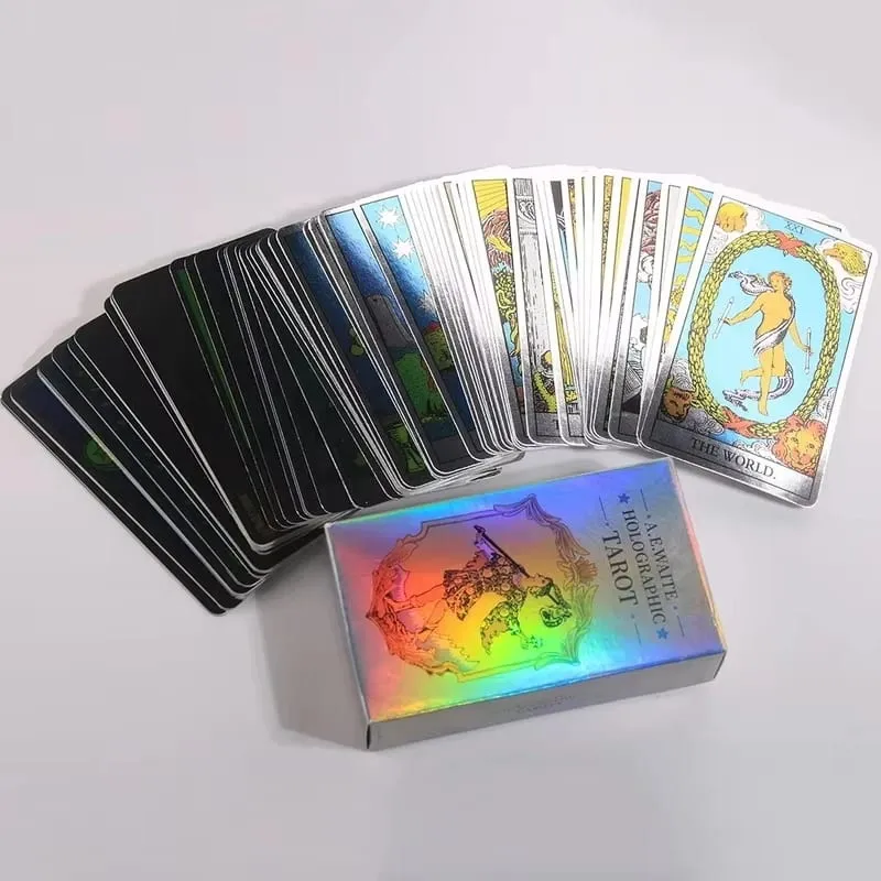 Colorful Holographic Waite Tarot Standard 78 Card Configuration Mirror Light and Shadow Card Face Immersive Divination