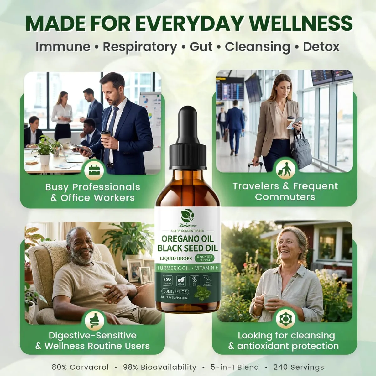 Lukaree 60ML Orgainc Oregano Oil Drop Support Respiratory Immune System Health Support Digestion and Intestinal Balance