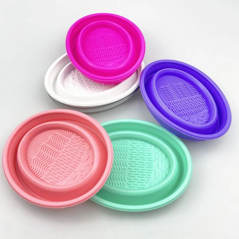 Wash Clean Mat Beauty Tools Scrubber Box Soft Silicone Makeup Brush Cleaner Folding Powder Puff Cleaning Bowl Eyeshadow Brushes