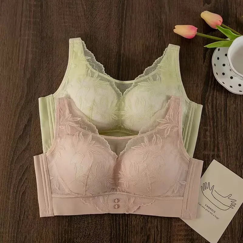 Plus Size Thin CD Cup Push up Bra Sexy Lace Wire-Free Soft Support Anti-Sagging Adjustable Lingerie Bra for Women