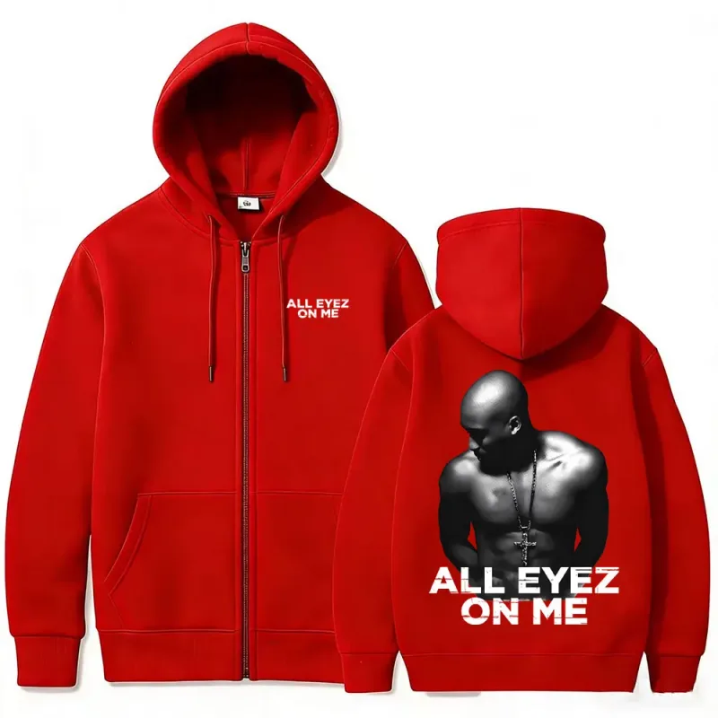 Rapper Tupac 2pac All Eyez on Me Cross Zipper Hoodie Men Women Hip Hop Fashion Zip Up Hoodies Men's Casual Oversized Streetwear