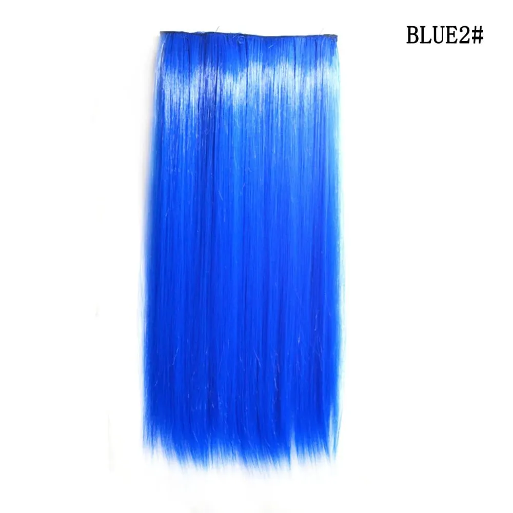 24 Inch Synthetic One Piece 5 Clips In Hair Extensions Long Straight High Temperature Fiber Colorful Hairpiece for Women