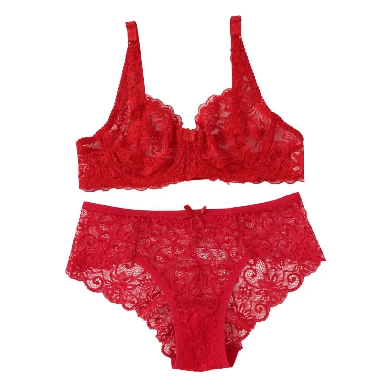 Women's Sexy Lace Thin Bras Suit Non-pad Exquisite Push-up Bra Solid Breathable Underwire G-String Panties Underwear Set — image 10