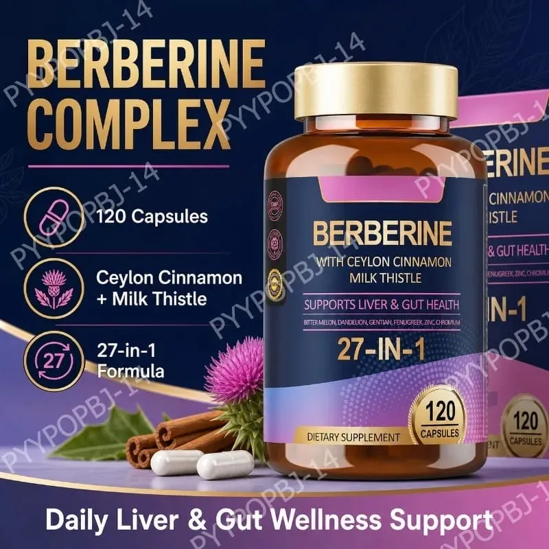 Suplemento de berberina 27 em 1 com cardo de leite de canela de Ceilão para imunidade de saúde intestinal de fígado para homens e mulheres 120 cápsulas veganas — image 1