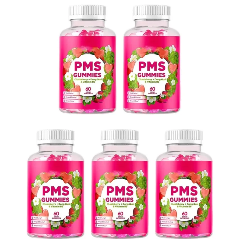 PMS Support Gummies with Chasteberry Vitex Dong Quai Vitamin B6 & Lemon Balm for Women's Monthly Wellness & Mood 60 Gummies