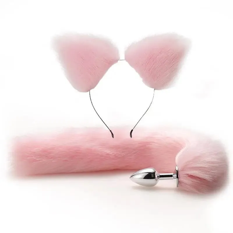 40cm Fox Tail Anal Plug Plush Cat Ears Headbands Set Butt Plug Tail Erotic Cosplay Sex Toys Women Anal Masturbation