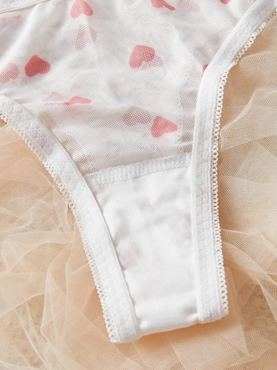 White Red Heart Polka Dots Mesh Sheer Lace Babydoll Sensual Lingerie Bra Set For Women Underwear Intimate Sexy Panty Set 2026