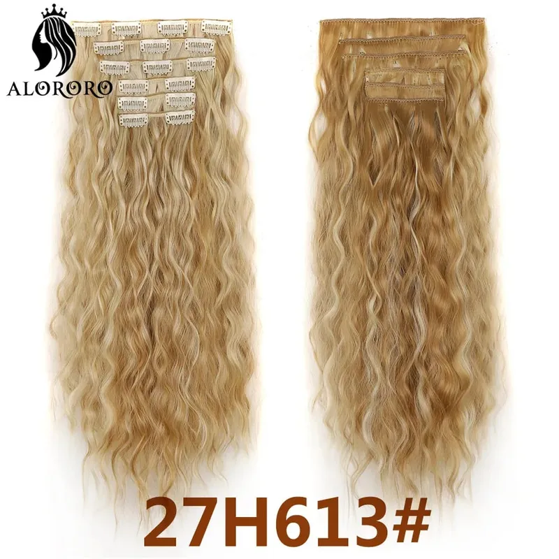 Alororo Synthetic Long Kinky Curly Clip In Hair Extension Full Head Afro Fake Hair Pieces Clip-on Blacke Brown Hair For Women