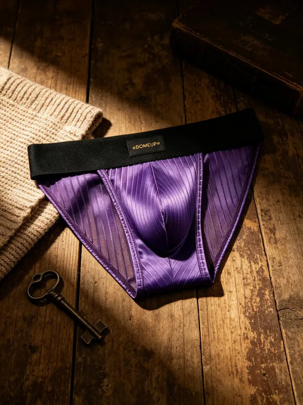 3PCS Men's 3D Pouch Briefs Vertical Stripe Satin Mesh Combo High Elastic Waist Simple Fashion Home Daily Underwear
