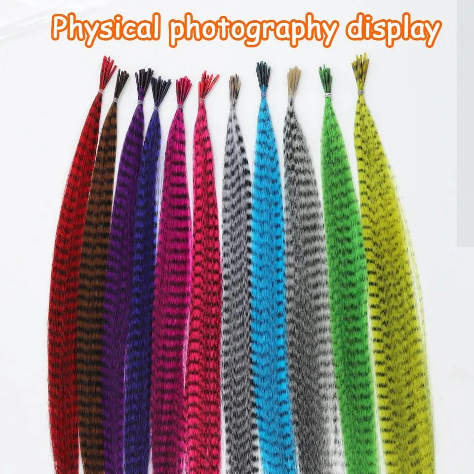 Synthetic Colored Feather Hair Extensions 16Inch Blue Purple For Women Zebra Line Feather Hairpiece For Women New Year Carnival