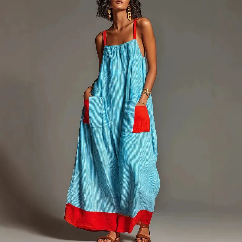 Summer New Elegant Sleeveless Striped Suspender Dress Women's Fashion Boho Casual Office Holiday Party Dresses For Women Robe