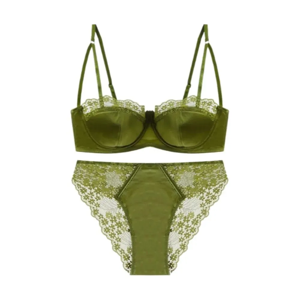 Pohodlná francouzská krajková sada podprsenky Half Cup Push-Up Tenká Prodyšná Sexy Ženy Spodní prádlo Dámské Spodní prádlo Podprsenka Kalhotky Suit S-XL