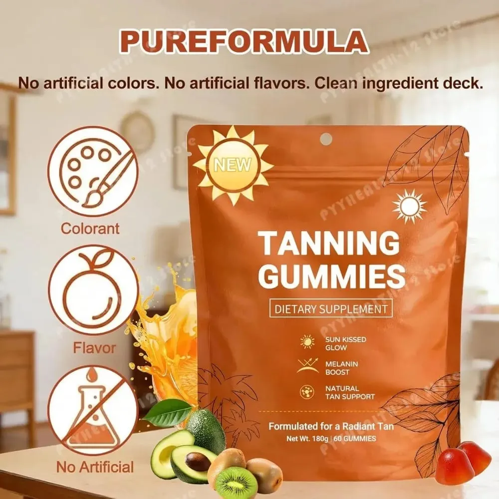 Gomitas bronceadoras para mujeres Respaldo bronceador sin sol Vegano Sin azúcar Astaxantina y licopeno sin OGM 60 unidades