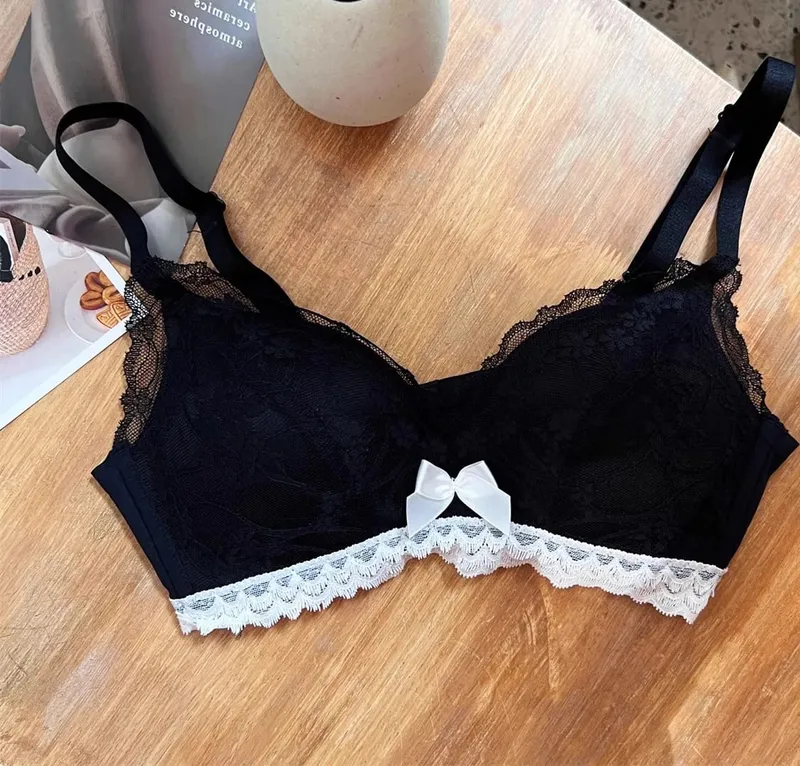 French Lace Bra Wireless Push Up Bralette for Small Bust Adjustable Straps Anti Sagging Support Sexy Lace Up Lingerie Panty Set — image 9