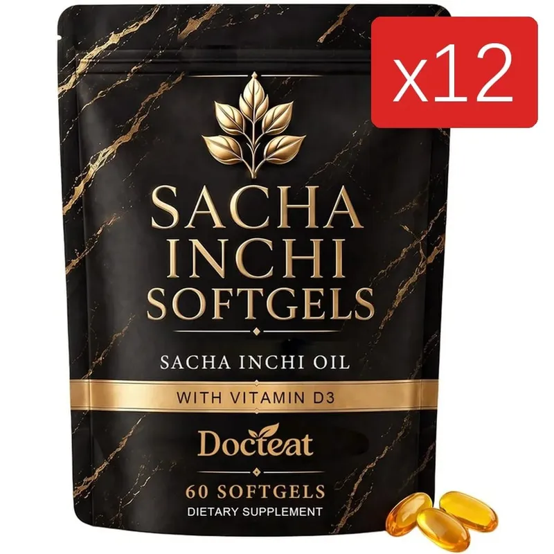 كبسولات هلامية من زيت Docteat Sacha Inchi مع فيتامين D3 المشتق من الأشن لدعم العظام والمناعة وامتصاص الكبسولات الطرية 60 كبسولة هلامية