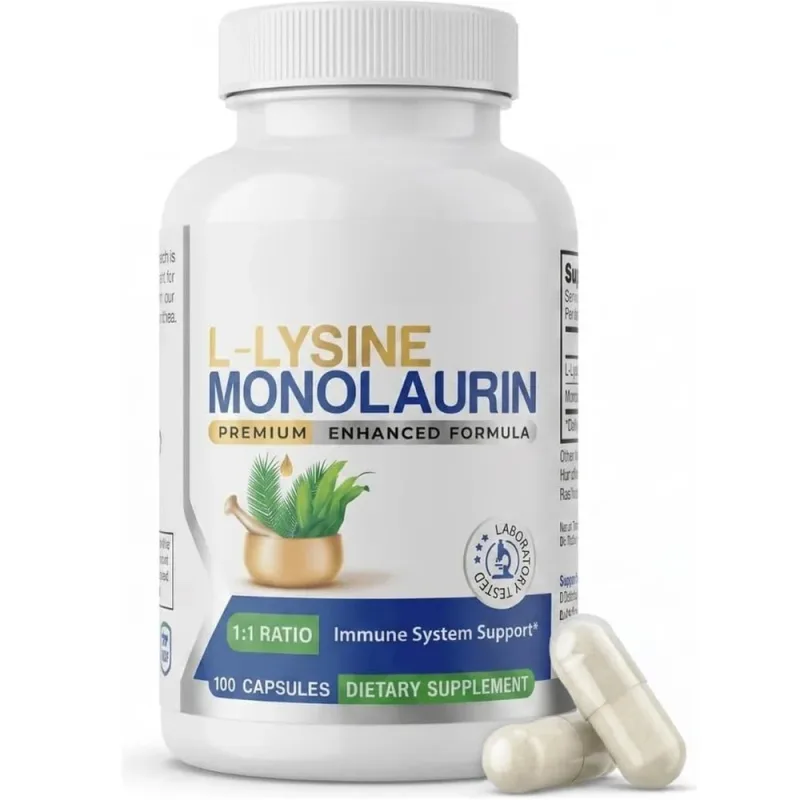 L-Lysine HCl & Monolaurin 1:1 Ratio Capsules Immune Wellness Daily Defense and Balance Support 600 mg Each 100 Count