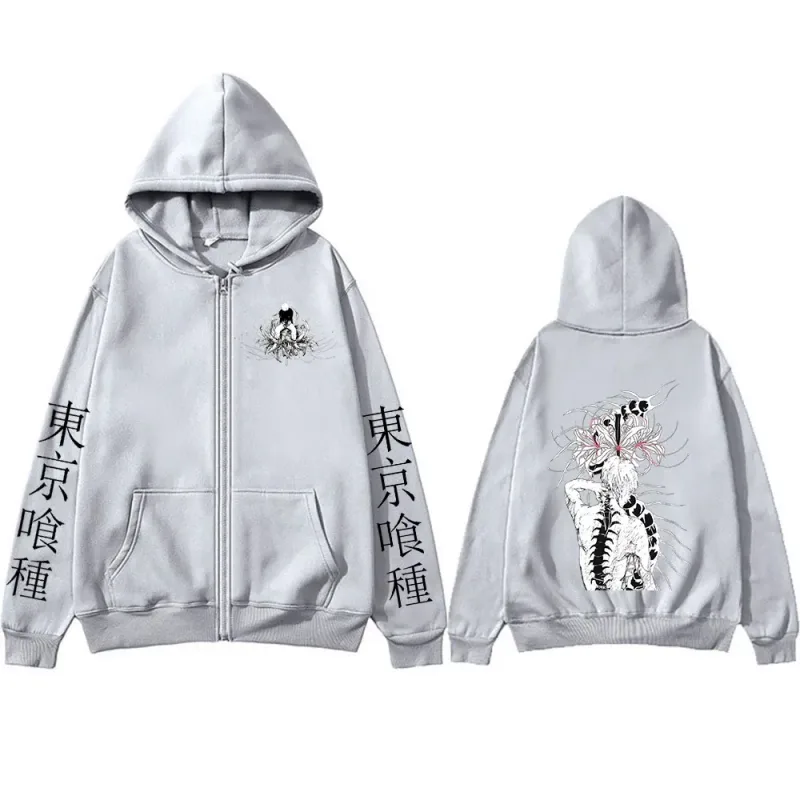 Anime Tokyo Ghoul Ken Kaneki Graphic Zipper Hoodies Men Women Fashion Zip Up Hooded Sweatshirts Long Sleeves Jacket Caots Hoodie