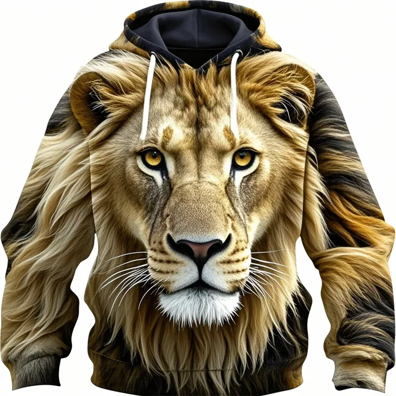 3D Lion Graphic Printed Men's Hoodie Fashion Street Hooded Sweatshirt Summer Autumn Oversized Tracksuit Pullover Casual Hoodies