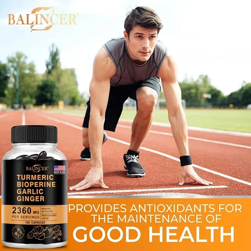 4-in-1 Turmeric Ginger Supplement with Pepperin 2360 Mg with Garlic Curcumin Black Pepper for Joint Digestive & Immune Support