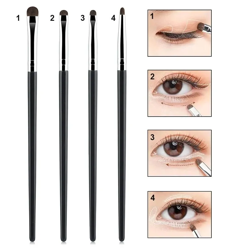 4 Buah Kuas Eyeshadow Kecil Kuas Rias Detail Kuas Eyeliner Rias Mata Rambut Kuda Set Portabel Concealer Noda Halus