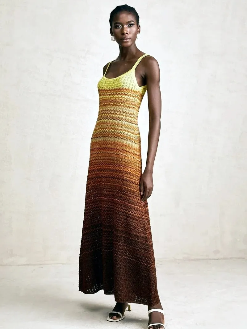 Luxus Marke Design Frauen Elegante Boho Afrikanische Goldene Pailletten Maxi Ärmellose Abend Party Urlaub Kleid Gestrickte Dame Kleidung