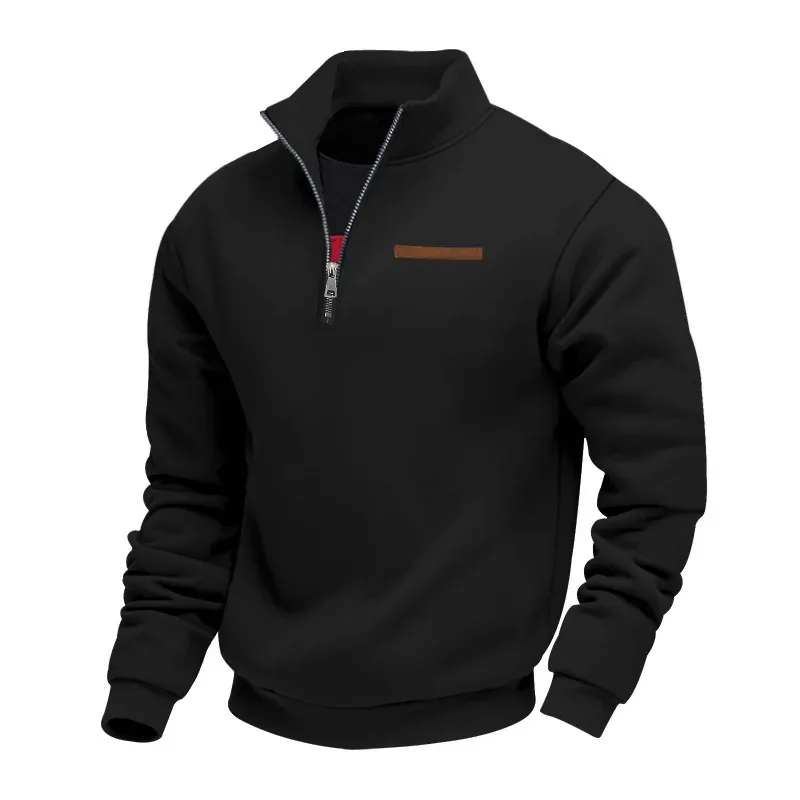 American autumn and winter heavy fleece long-sleeved men's sweater half zipper loose stand-up collar pullover men's sweater