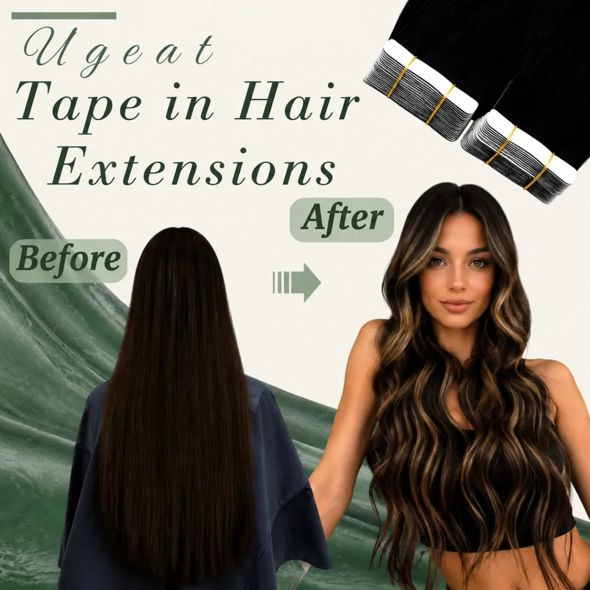 [NEW] Ugeat Tape in Hair Extensions Human Hair Balayage Straight Seamless 12-14inch For Women 20Pcs/Pack 100% Human Natural Hair