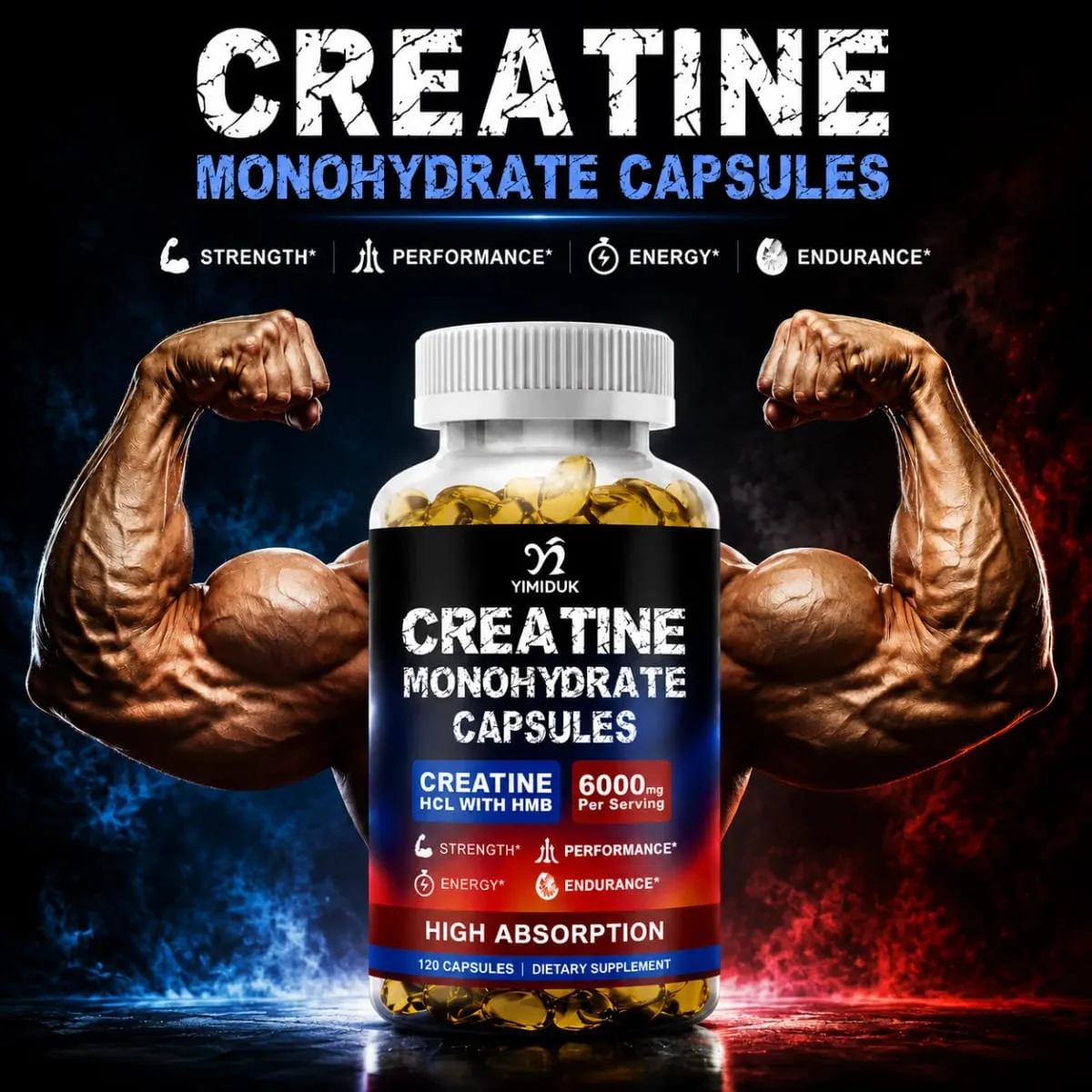 Creatine Monohydrate Supplement with HMB Support Muscle Recovery Boost Cellular Energy Endurance Muscle Fatigue Performance
