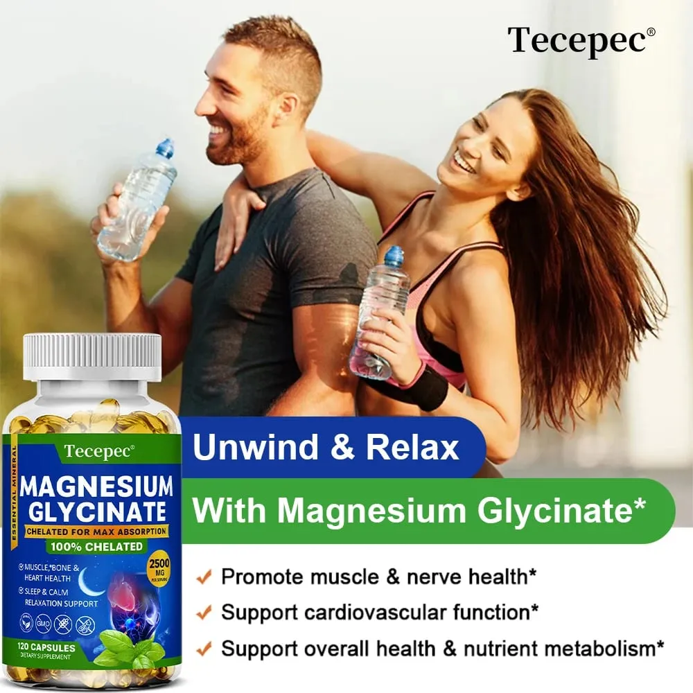 Magnesium Glycinate Supplement Highly Absorbed Supports Muscle Relaxation and Recovery Maximum Bioavailability 120 Capsules