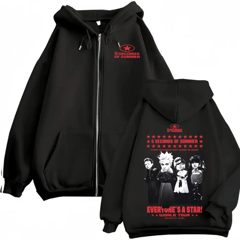 5 Seconds of Summer Everyone's A Star World Tour Zip Up Hoodies Men Women Harajuku Hip Hop Gothic Jacket Sweatshirt Hoodie Coats