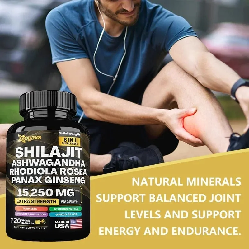 Himalaya Shilajit Ginseng Rhodiola Rosea och Ashwagandha extrakt 15250mg högstyrka kapslar Icke-GMO energiimmunitetsleder