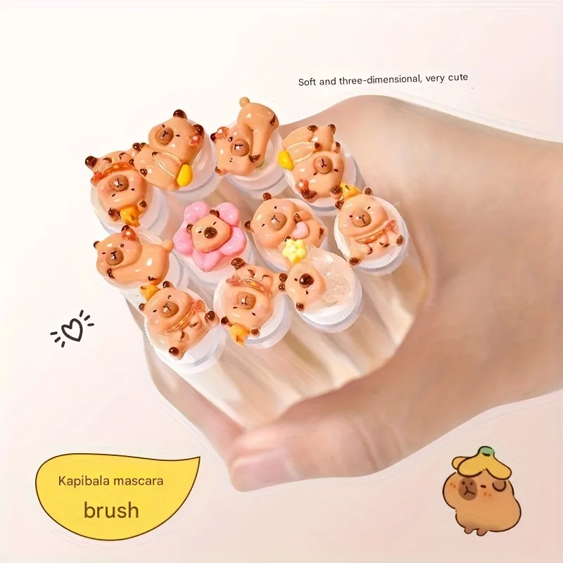 10 chiếc mỗi gói Bàn chải nối mi-Thiết kế Kapibara dễ thương Hình bầu dục-Đầu lông nylon có thể tái sử dụng với Tay cầm bằng nhựa ABS