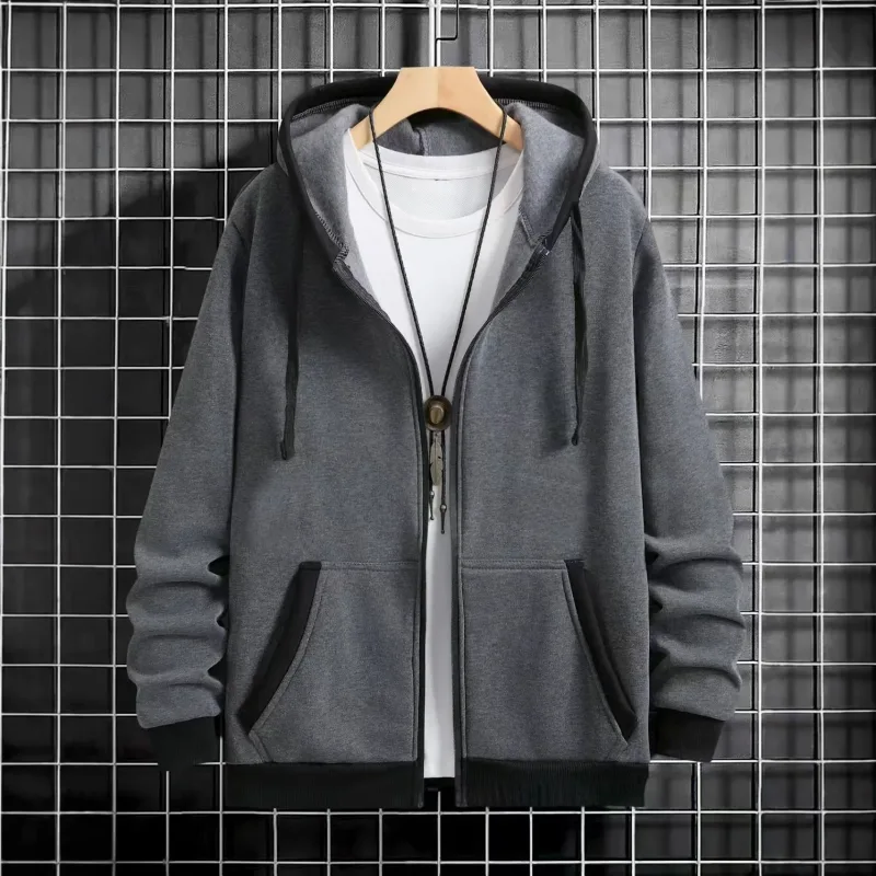 Spring and Autumn Men's Zipper Jacket Warm Windproof Hoodies Thickened Cardigan Sports Long Sleeve Sweatshirts Hooded Coat