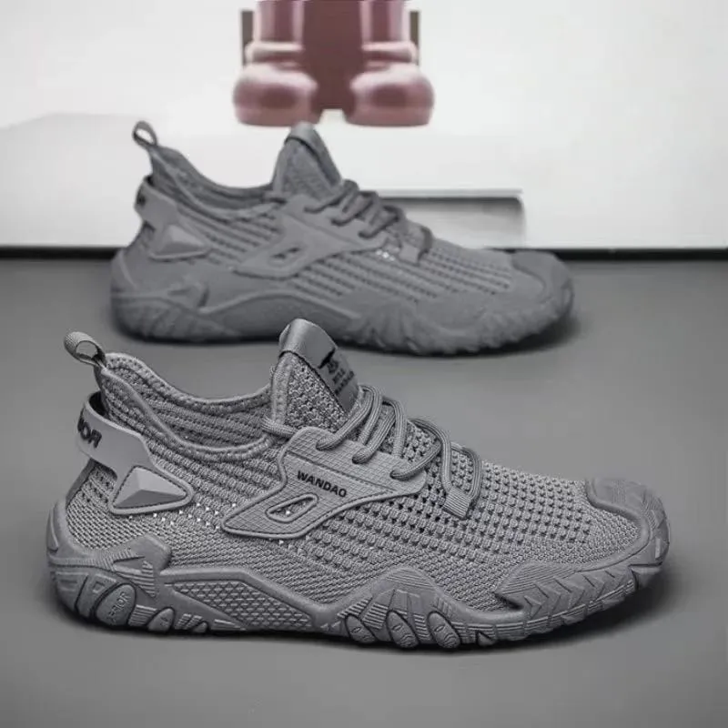 Men's Outdoor Sneakers Lace Up Breathable Mesh Comfortable Lightweight Walking Shoes Rugged Sole Daily Wear