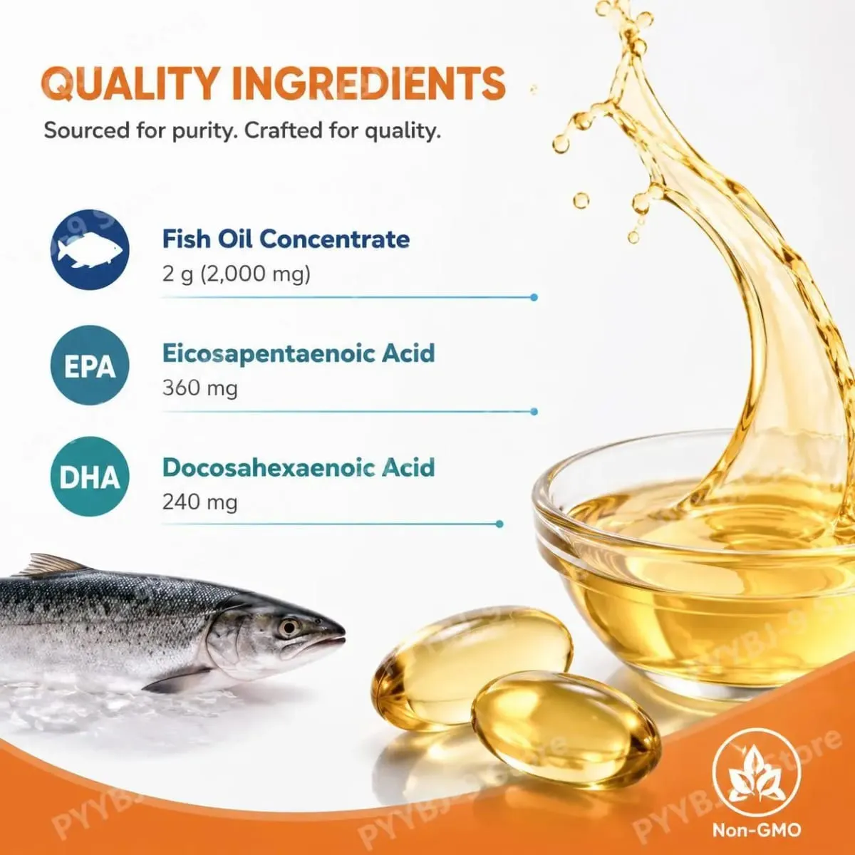 Omega 3 Fish Oil Softgels with EPA DHA Molecularly Distilled Heart Brain and Eye Health Support Easy to Swallow 200 Count
