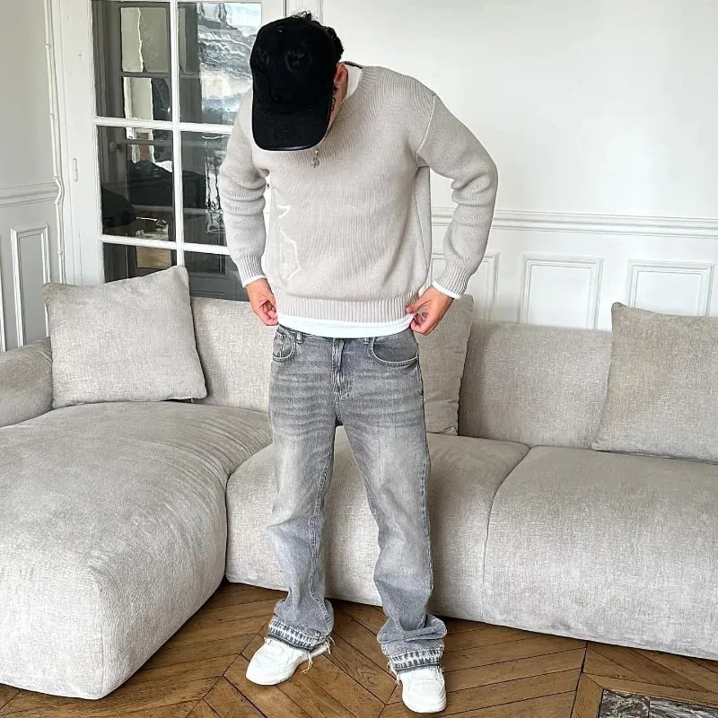 American Retro Y2K Dollar Embroidered Flared Jeans Simple Trendy Loose Wide-Leg Washed Jeans for Men and Women 2025 New