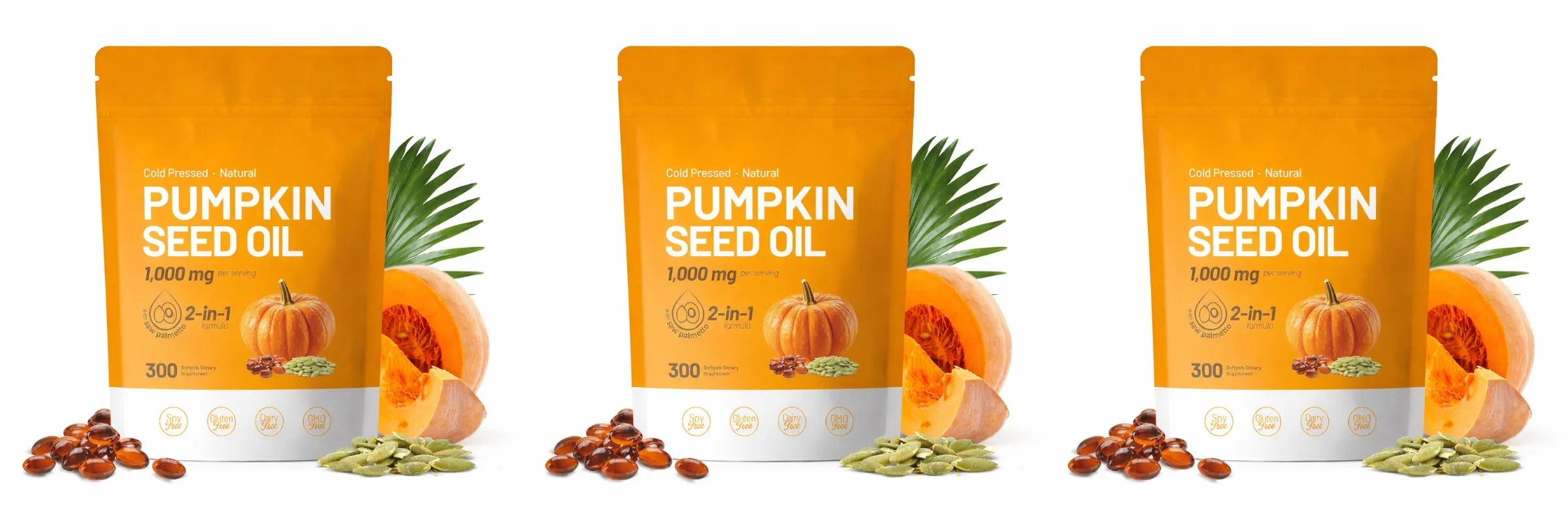 Pumpkin Seed Oil Softgels with Saw Palmetto Plant Based Nutritional Supplement Rich in Fatty Acids 300 Softgels for Adult