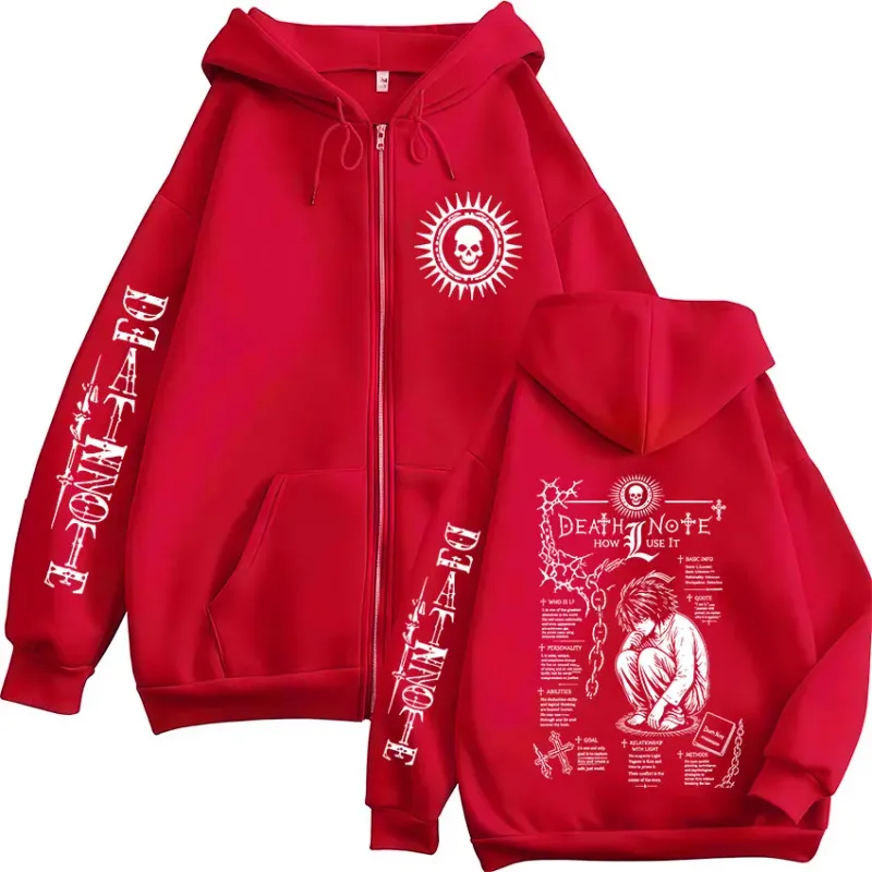 Anime Death Note L·Lawliet Ryuk Zipper Hoodies Men's Clothing Fashion Casual Long Sleeve Zip Up Hooded Sweatshirts Jackets Coats