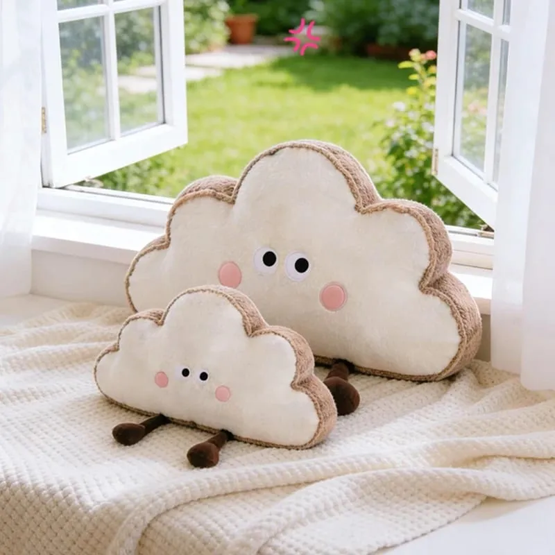 35~65cm Toast Cloud Plush Pillow Kawaii Humanoid Decor Plushie Sofa Chair Back Support Cushion Gift