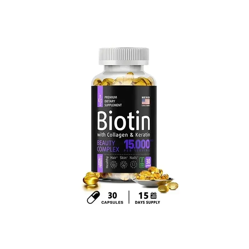 Biotin Supplement - 15 000 Mcg with Collagen and Keratin Vitamins Shiny Hair Skin and Nails Joint Health 30/60/120 Capsules